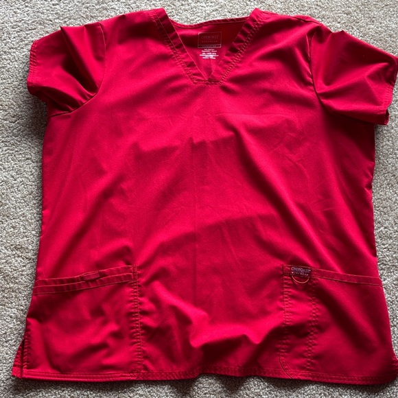 Cherokee Red V-Neck Scrub Top - Picture 1 of 2